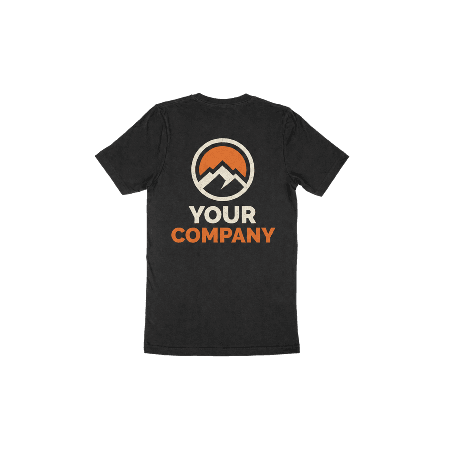 Black tee printed with a Your Company logo