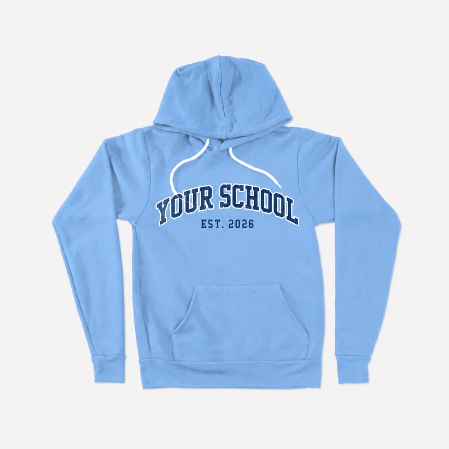 Light blue hoodie printed with Your School